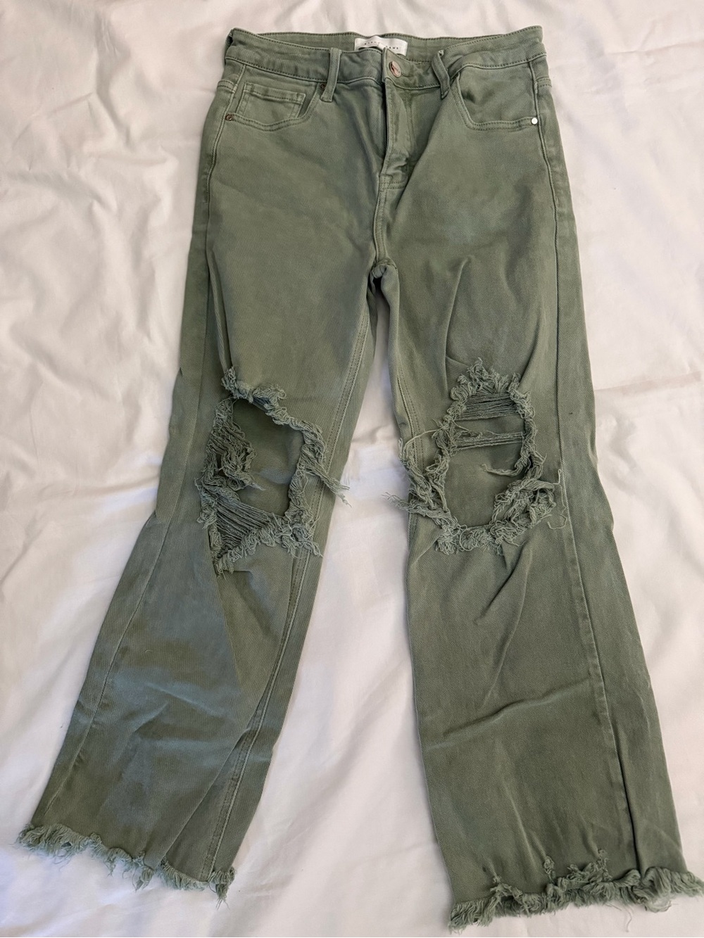Distressed Risen High-Rise Women’s Jeans in Olive Green